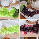 Cachos de Uva Artificial Kit com cachos sendo 2 Verde pequeno e 2 Roxo pequeno Decoração Cozinha Fruteira