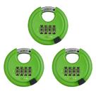 Cadeado de disco externo Guliffen Combination Lock, pacote com 3 unidades, verde