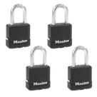 Cadeado Master Lock M115XQLF Black Outdoor Key Lock, pacote com 4