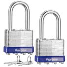 Cadeado Puroma Lock, pacote com 2, 40 mm, aço temperado com chave semelhante Cadeado Puroma Lock, pacote com 2, 40 mm, aço temperado com chave semelhante