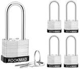 Cadeados com chave RookMad Laminated Steel Long Shackle, pacote com 5