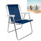 Cadeira Alta Sannet Em Alumínio Para Praia Camping Piscina Azul Marinho - 002238 Mor