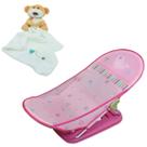 Cadeira Banheira Rosa Retrátil Infantil + Naninha Urso Manta