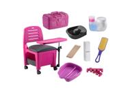 Cadeira Cirandinha Mesa Completa com Acessórios Bari Rosa 452 Manicure Pedicure Salão Dompel