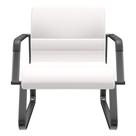 Cadeira de Escritório Recepção com Braço Fixa Preta Lev P03 Vinil Branco - Lyam Decor