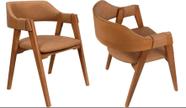Cadeira de Jantar Concha Madeira Maçiça Estofada Kit 2 Unidades Sala De Jantar Liso Amêndoa Moderna Premium
