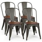 Cadeira de jantar COSTWAY Industrial Vintage Metal com assento de madeira x4