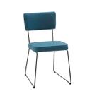 Cadeira de Jantar Roma Tecido Linho Azul Base Aço Preto - OOCA Móveis