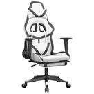 Cadeira de jogos de massagem vidaXL para adultos, cadeira de computador reclinável com apoio para os pés e apoio de cabeça, cadeira de escritório com altura ajustável com rodízios giratórios de 360, material sintético branco e preto