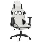 Cadeira de jogos de massagem vidaXL para adultos, cadeira de computador reclinável com apoio para os pés e apoio de cabeça, cadeira de escritório com altura ajustável com rodízios giratórios de 360, material sintético branco e preto