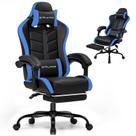 Cadeira de jogos GTPLAYER com apoio para pés ajustável em altura preto-azul Cadeira de jogos GTPLAYER com apoio para pés ajustável em altura preto-azul