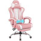 Cadeira de jogos Yaheetech com suporte lombar de massagem rosa/branco