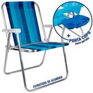 Cadeira de Praia Alta em Alumínio Cores Variadas 2101 + Mesa Portátil Porta Copos MOR Cadeira de Praia Alta em Alumínio Cores Variadas 2101 + Mesa Portátil Porta Copos MOR