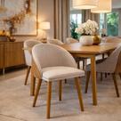 Cadeira Diamante Linho Bege com Couro Design Moderno