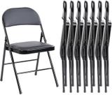 Cadeira dobrável Sweetcrispy Leather acolchoada, pacote com 8 unidades, metal preto Cadeira dobrável Sweetcrispy Leather acolchoada, pacote com 8 unidades, metal preto