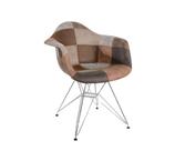 Cadeira Eiffel Com Braços - Base Metal Cromada - Assento Patchwork Caramelo