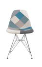 Cadeira Eiffel Sem Braços - Base Metal Cromada - Assento Patchwork Azul E Cinza