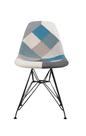 Cadeira Eiffel Sem Braços - Base Metal Preta - Assento Patchwork Azul E Cinza