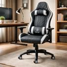 Cadeira Escritório Gamer Estofada Giratória Reclinável Couro Suporte Lombar e Cervical Regulagem Cadeira Escritório Gamer Estofada Giratória Reclinável Couro Suporte Lombar e Cervical Regulagem