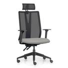 Cadeira Escritório Giratória Presidente Flow F02 Base Preta Crepe Cinza - Lyam Decor