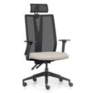 Cadeira Escritório Giratória Presidente Flow F02 Base Preta Linho Bege Claro - Lyam Decor