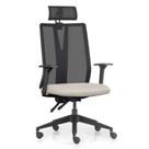 Cadeira Escritório Giratória Presidente Flow F02 Base Preta Linho Bege Claro - Lyam Decor