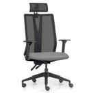 Cadeira Escritório Giratória Presidente Flow F02 Base Preta Linho Cinza Escuro - Lyam Decor