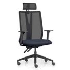 Cadeira Escritório Giratória Presidente Flow F02 Base Preta Sintético Azul - Lyam Decor