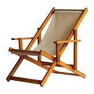 Cadeira Espreguiçadeira Preguiçosa Dobrável Envernizada Mel em Madeira Maciça Tecido Impermeável Bege Com Braço