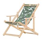 Cadeira Espreguiçadeira Preguiçosa Dobrável Madeira Maciça Natural Tecido Folhas Verdes Com Braço
