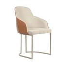 Cadeira Estofada Albany Pés em Aço de Carbono Champanhe Assento em Linho Off White e PU Caramelo Cadeira Estofada Albany Pés em Aço de Carbono Champanhe Assento em Linho Off White e PU Caramelo