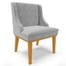 Cadeira Estofada para Sala de Jantar Base Fixa de Madeira Castanho Lia Suede Cinza - Ibiza