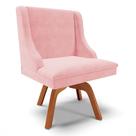 Cadeira Estofada para Sala de Jantar Base Giratória de Madeira Lia Suede Rosa bebê - Ibiza