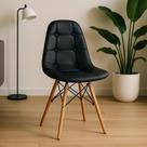 Cadeira Estofada Preta Eames Eiffel Botonê Base Madeira Retro Cadeira Estofada Preta Eames Eiffel Botonê Base Madeira Retro