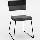 Cadeira Estofada Sala De Jantar Allana L02 Faixa Facto Preto Linho Cinza Escuro - Lyam Decor