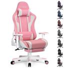 Cadeira Gamer GTRACING com Descanso para Pés, Caixas de Som, Bluetooth, Ergonômica, para Computador e Escritório (Rosa)