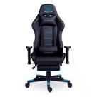 Cadeira Gamer XT Racer Attack, Até 120Kg, Reclinável, Apoio de Pés Retrátil, Cilindro de Gás Classe 4, Couro PU, Preta e Azul - XTR-058
