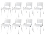 Cadeira Iso Base Branco Escola, Escritório Branco Kit 8 Un