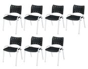 Cadeira Iso Base Branco Escola, Escritório Preto Kit 7 Un