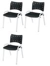 Cadeira Iso Base Branco Igreja, Escola, Escritório - Preto - Kit 3 Peças