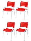 Cadeira Iso Base Branco Igreja, Escola, Escritório - Vermelho - Kit 4 Peças