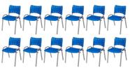 Cadeira Iso Base Cinza Escola, Escritório Azul Kit 12 Un