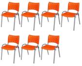 Cadeira Iso Base Cinza Escola, Escritório Laranja Kit 7 Un