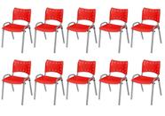 Cadeira Iso Base Cinza Escola, Escritório Vermelho Kit 10 Un