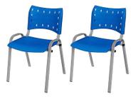 Cadeira Iso Base Cinza Igreja, Escola, Escritório - Azul - Kit 2 Peças