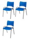 Cadeira Iso Base Cinza Igreja, Escola, Escritório - Azul - Kit 3 Peças