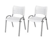 Cadeira Iso Base Cinza Igreja, Escola, Escritório - Branco - Kit 2 Peças