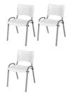 Cadeira Iso Base Cinza, Igreja, Escola, Escritório - Branco Kit 3 Peças