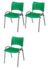 Cadeira Iso Base Cinza Igreja, Escola, Escritório - Verde - Kit 3 Peças