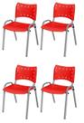 Cadeira Iso Base Cinza, Igreja, Escola, Escritório - Vermelho Kit 4 Peças